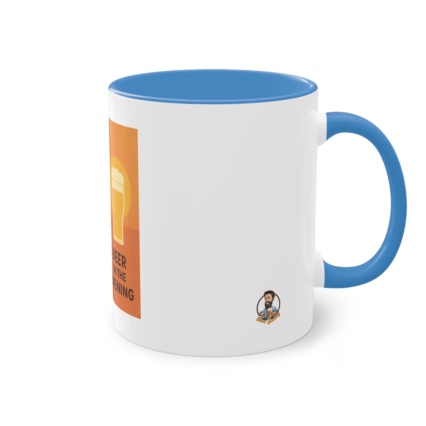 Two-tone coffee cup: Coffee in the morning, beer in the evening.