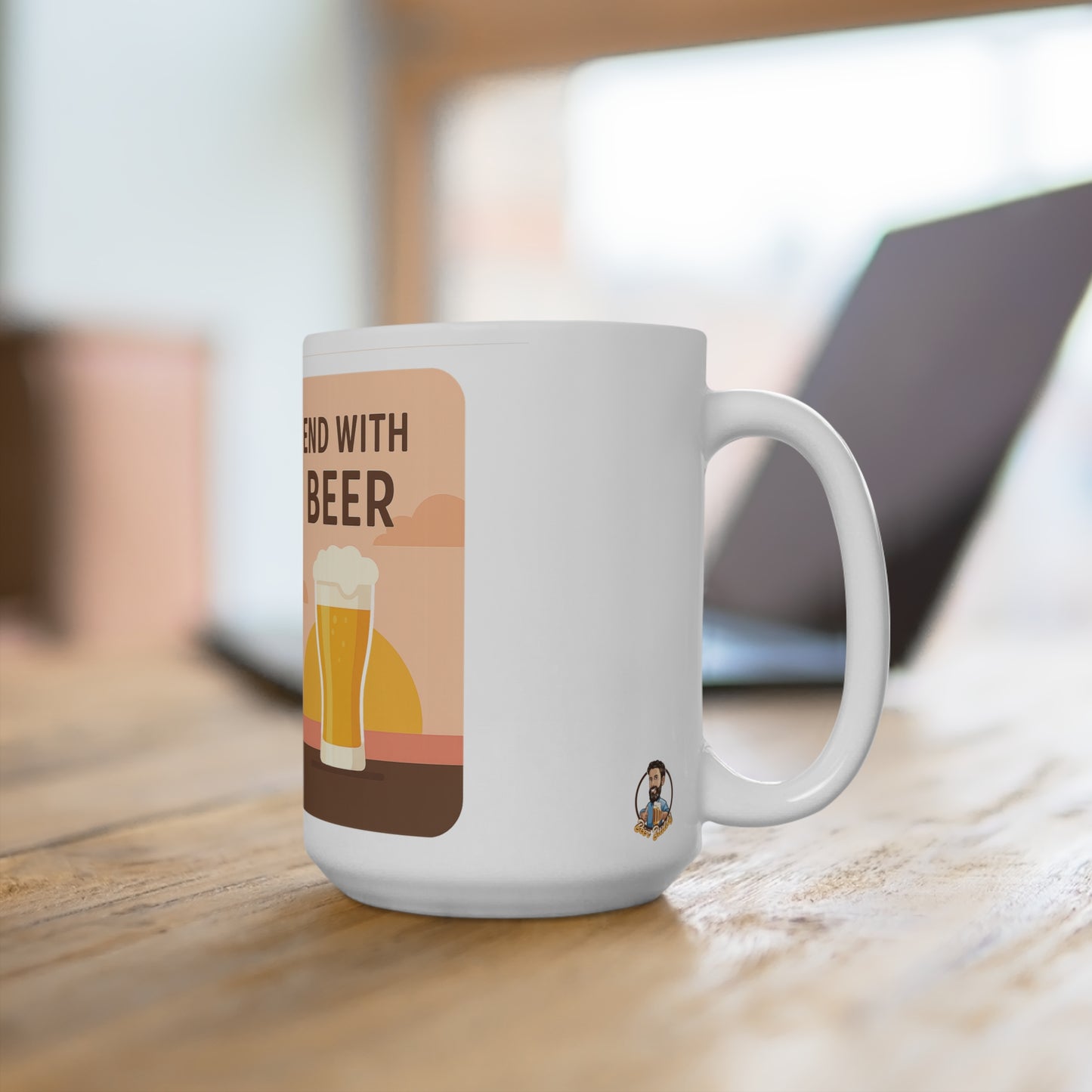 Kaffee und Bier Keramik-Kaffeetasse - „Start with Coffee, end with beer“